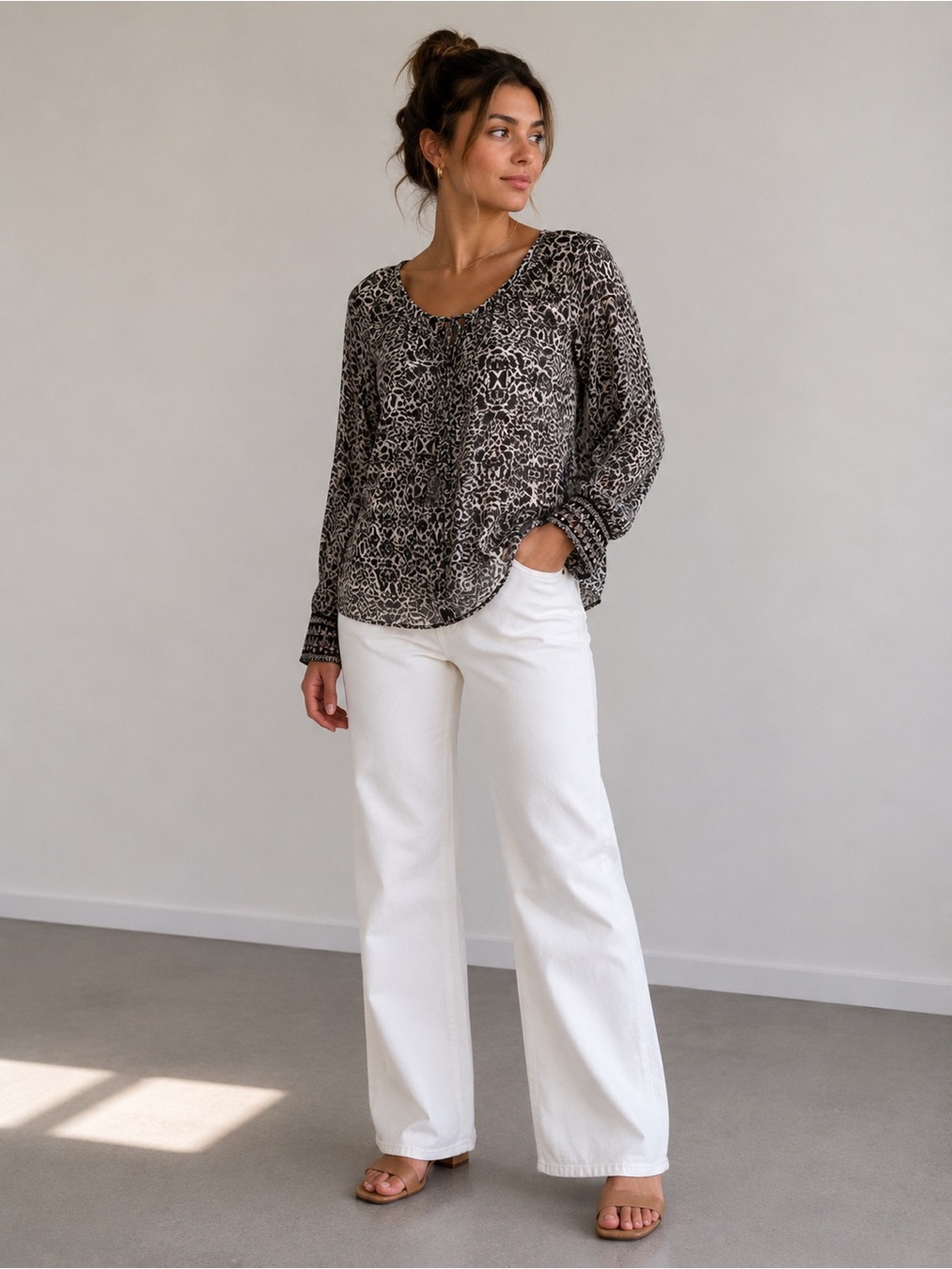 Jessica Simpson Black & Cream Animal Print Blouse